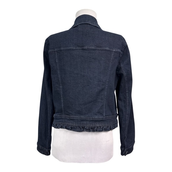 ELLE Women's Large Denim Jean Jacket Dark Blue Wash Cotton Stretch Pockets - Picture 3 of 8